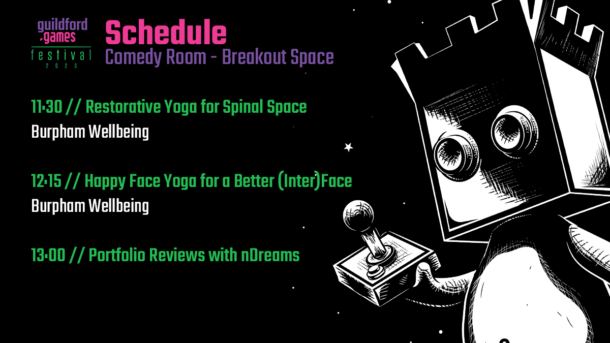 Comedy Room schedule for the Guildford.Games Festival